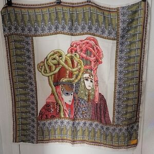 VINTAGE ITALIAN VENICE CARNIVAL VENETIAN MASKS 100% SILK SCARF WEARABLE ART RARE